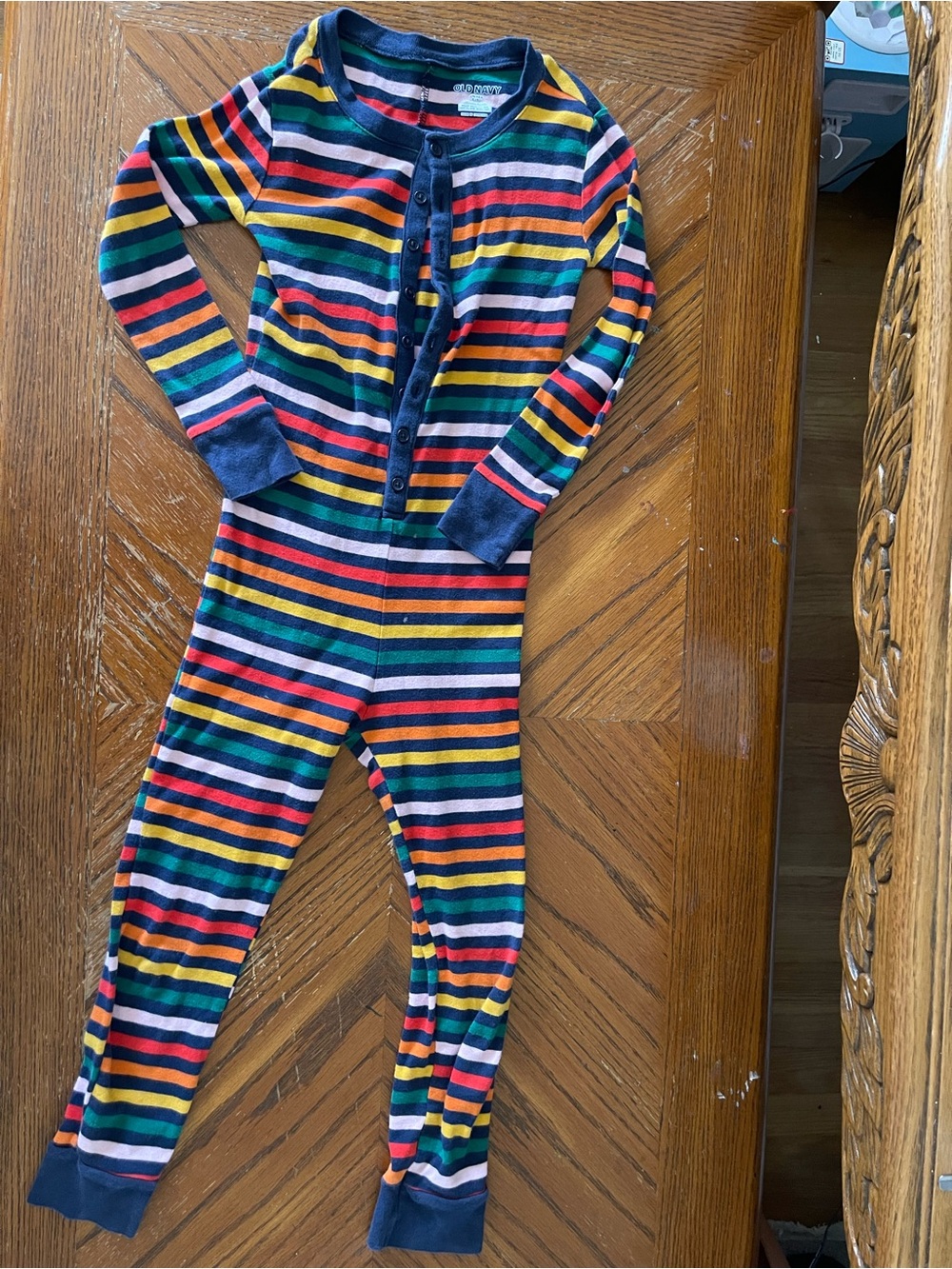 Old Navy Multicolor Stripe Footed One-Piece with Navy Trim